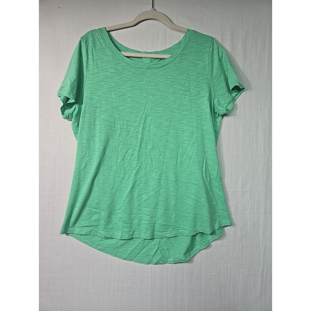 Talbots Cotton Modal Green Top Women's‎ L Button Detail on Back Short Sleeve